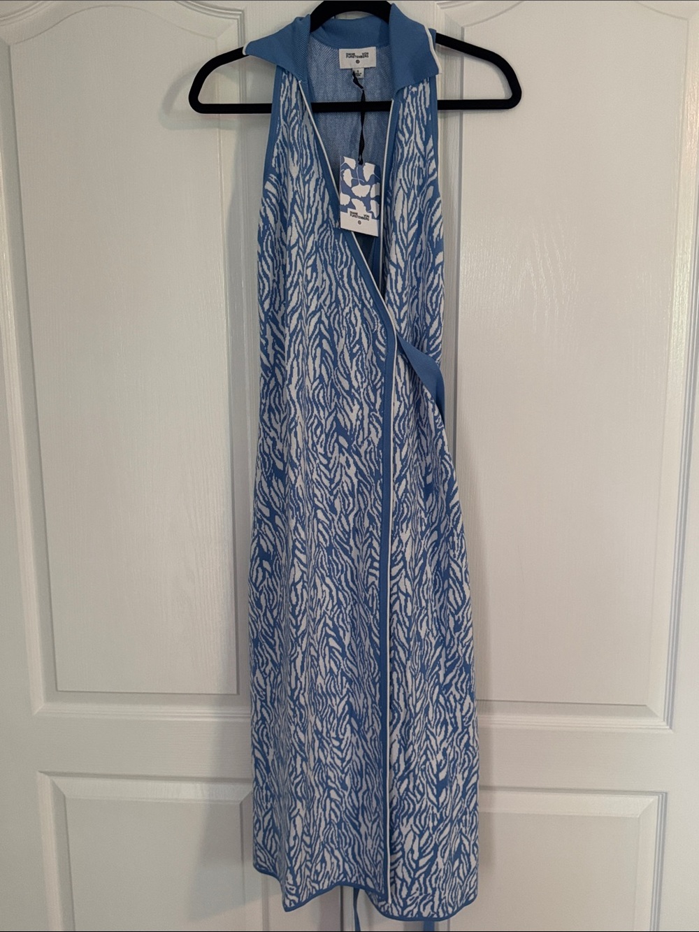 Diane Von Furstenberg for Target Blue and White Sleeveless Wrap Midi Dress